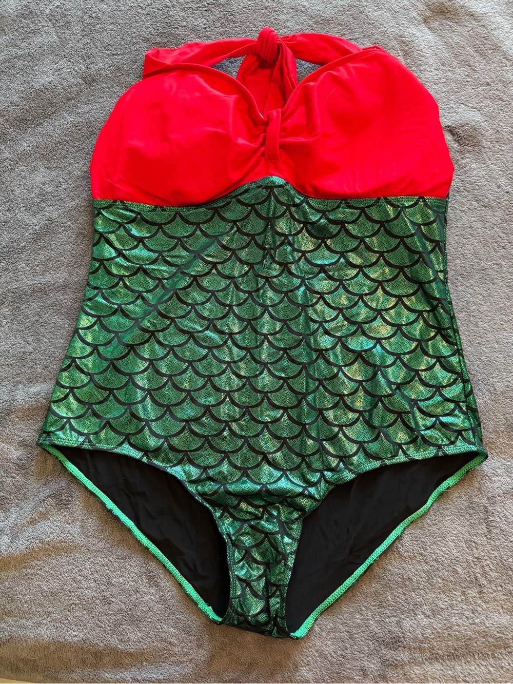 Red and Green Mermaid-Scale One-Piece Swimsuit